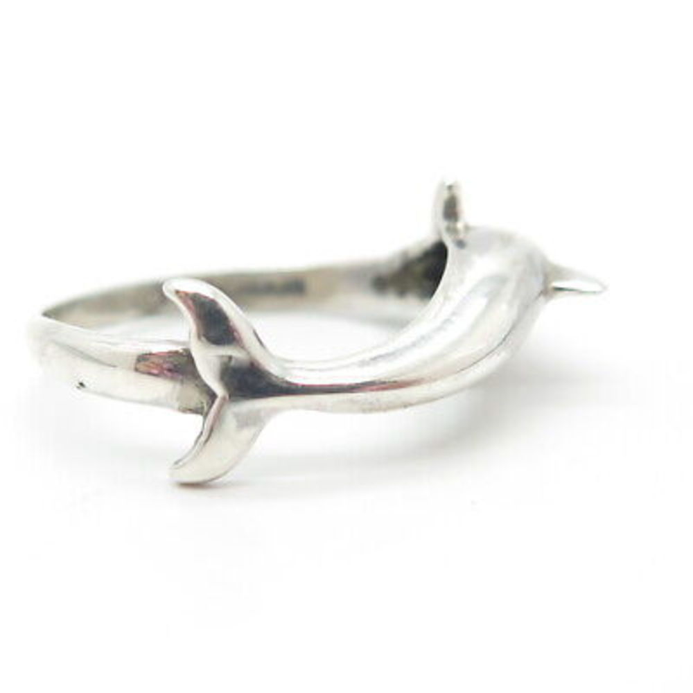 925 Sterling Silver Vintage Silver Cloud Friendly Dolphin Ring Size 7 - Picture 4 of 8
